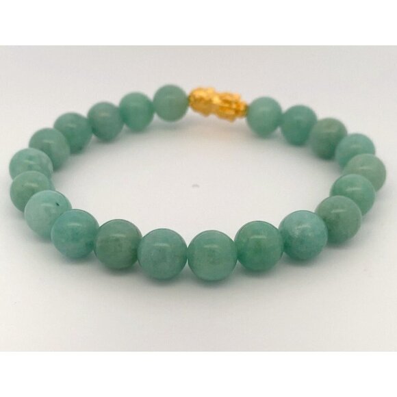 Natural Aventurine Stretchable Bracelet Size 7.5 with 24K Gold Dragon Fortune Pi - Picture 6 of 8